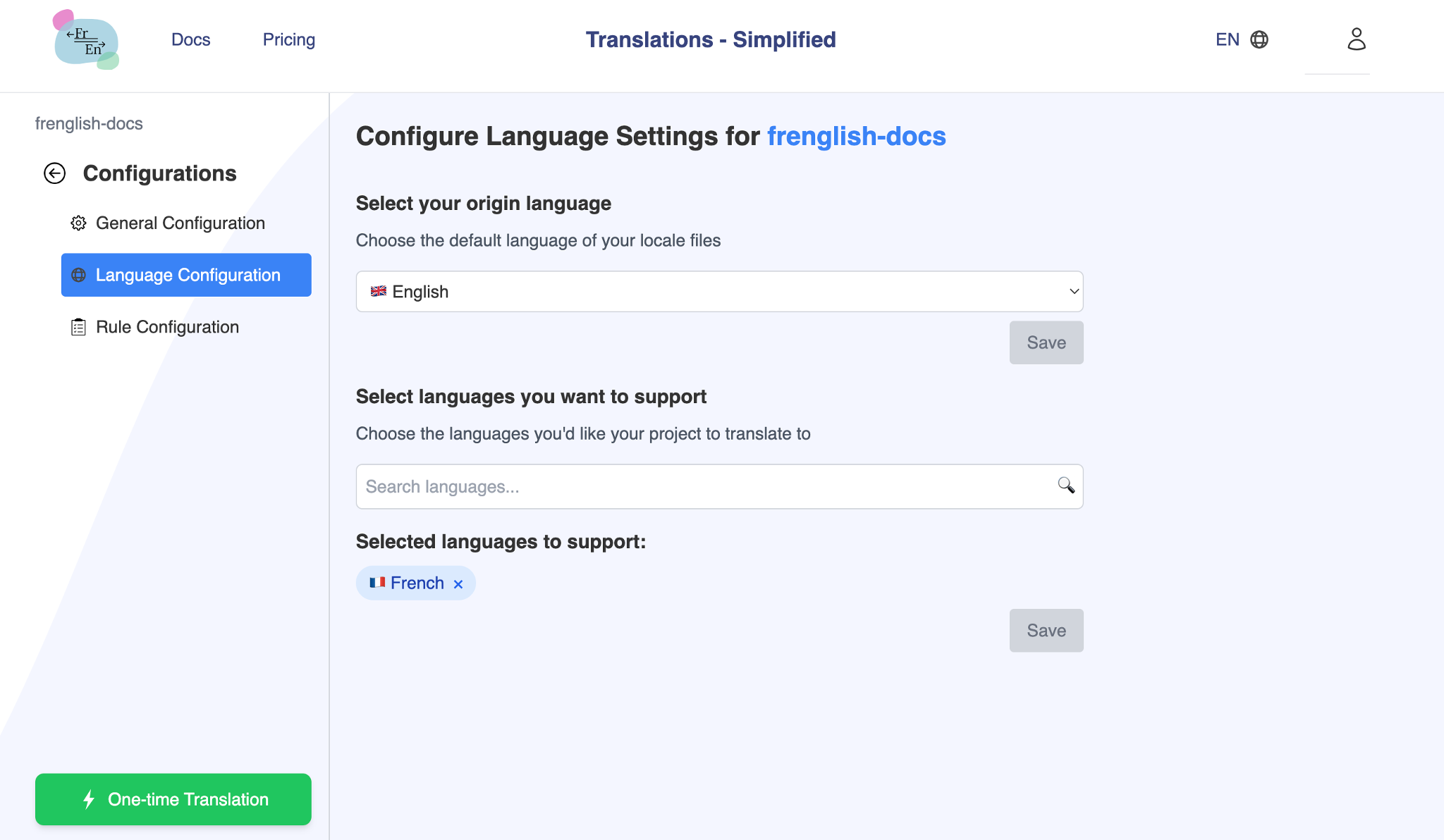 Configuration des langues